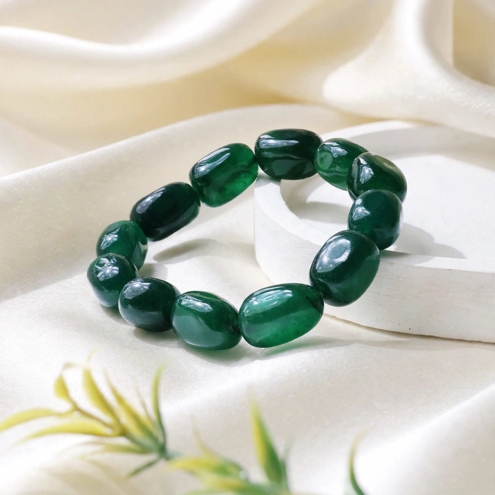 Premium Dark Green Jade Tumble Gemstone Bracelet