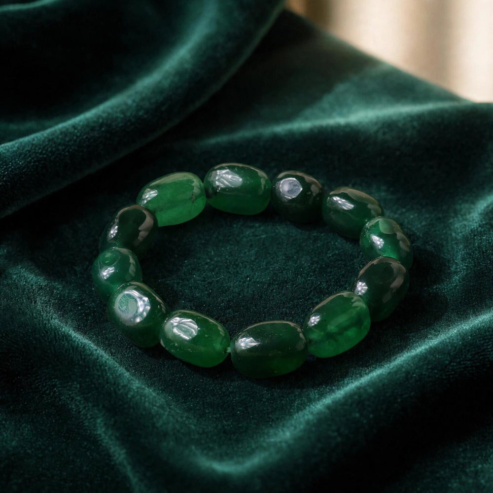 Premium Dark Green Jade Tumble Gemstone Bracelet