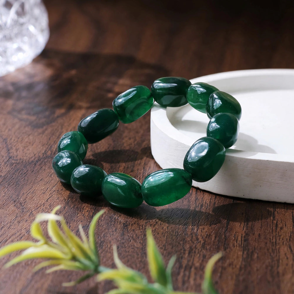 Premium Dark Green Jade Tumble Gemstone Bracelet