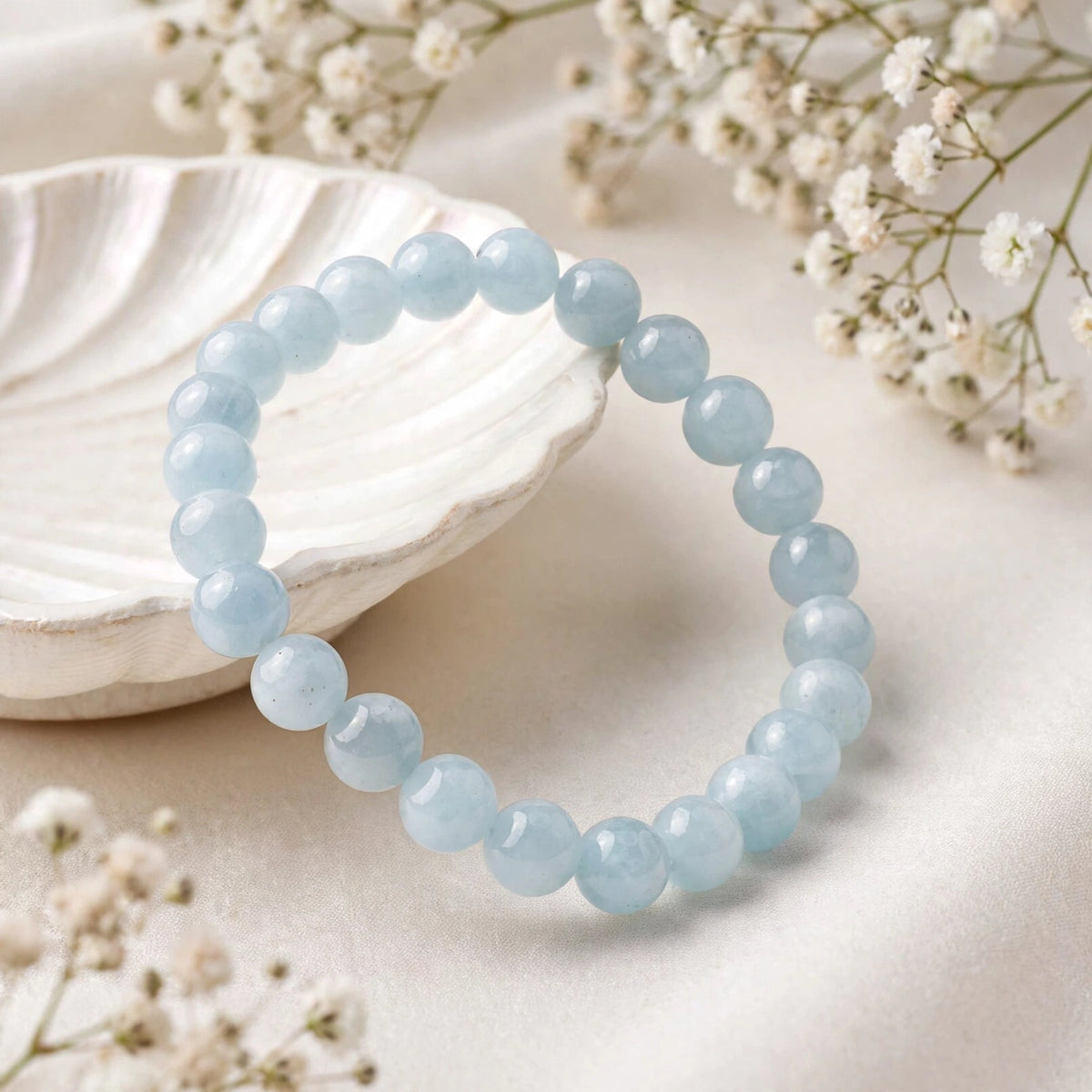 Authentic Aquamarine Round Beaded Bracelet