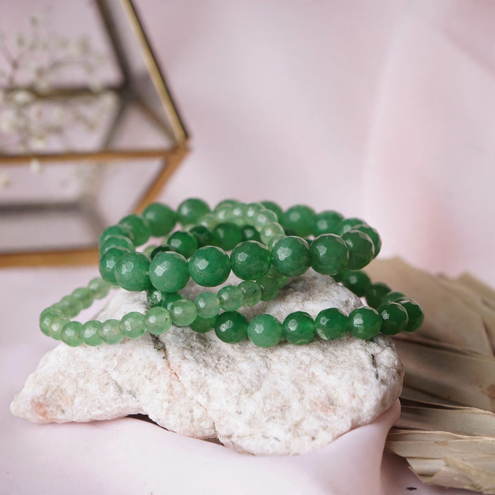 Kalavati Agate Authentic Green Aventurine Faceted Beaded Bracelet