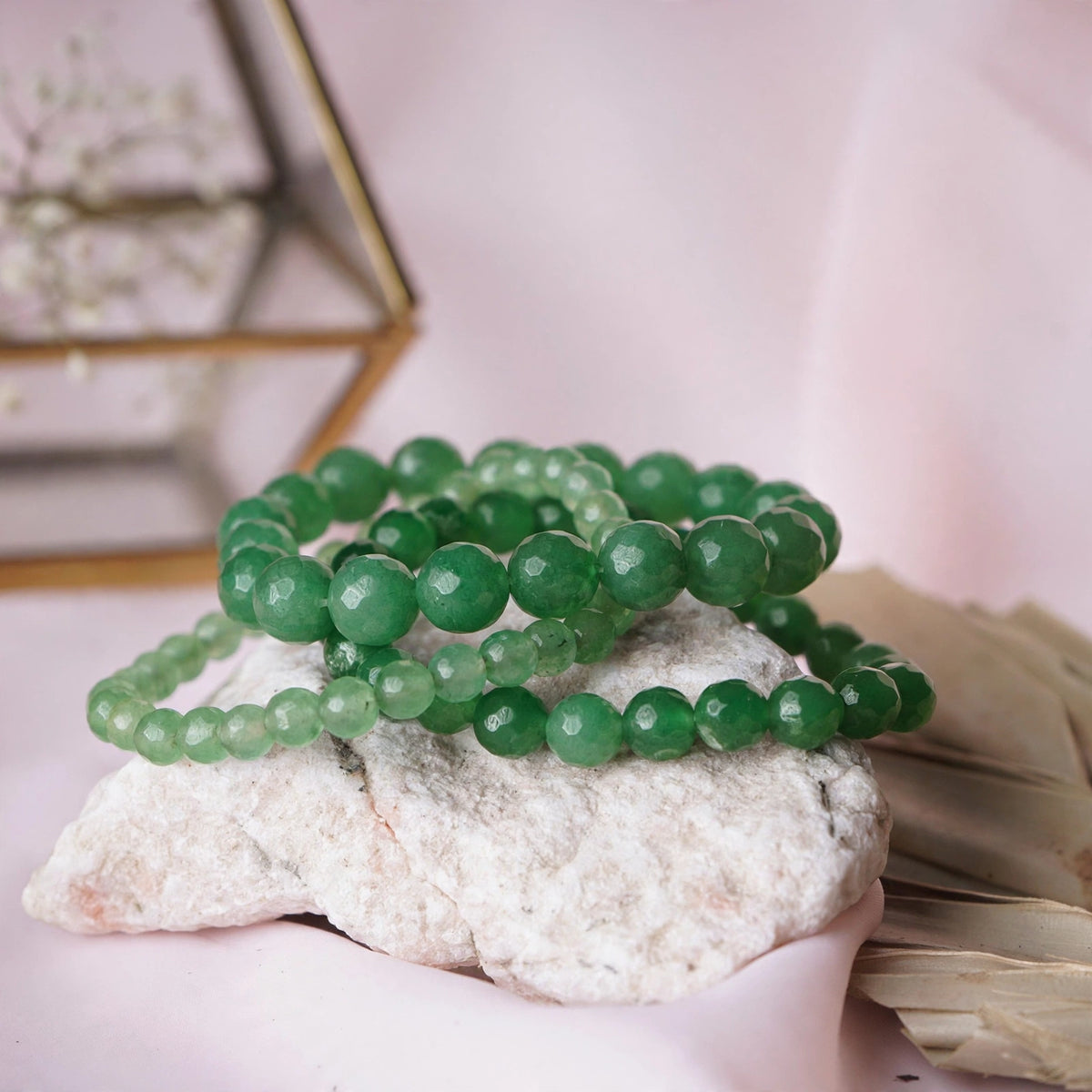 Kalavati Agate Authentic Green Aventurine Faceted Beaded Bracelet