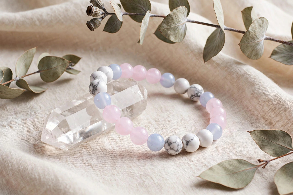 Divine Rose Quartz Howlite Blue Lace Agate Energy Bracelet