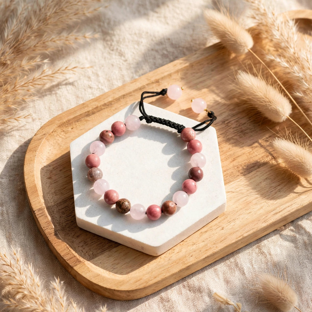 Authentic Rhodonite Rose Quartz Adjustable Bracelet