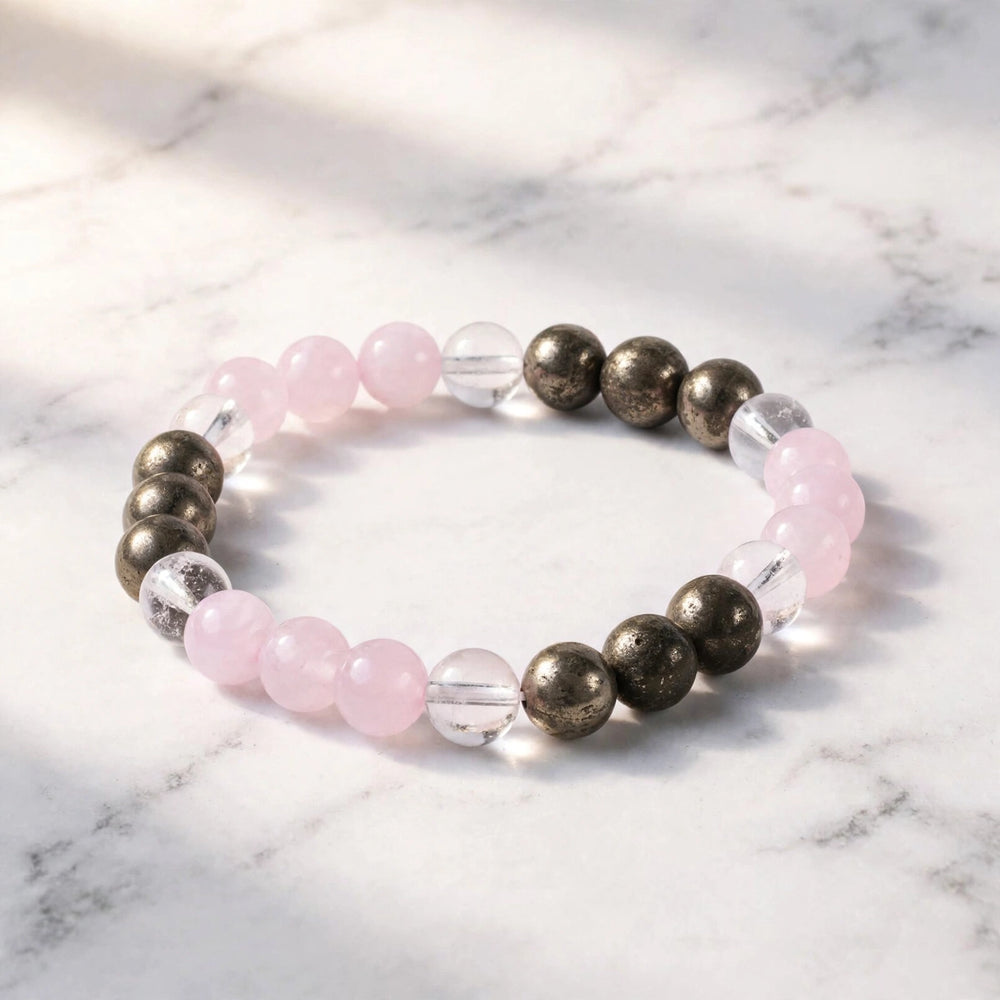 Authentic Pyrite Rose Quartz Beaded Bracelet