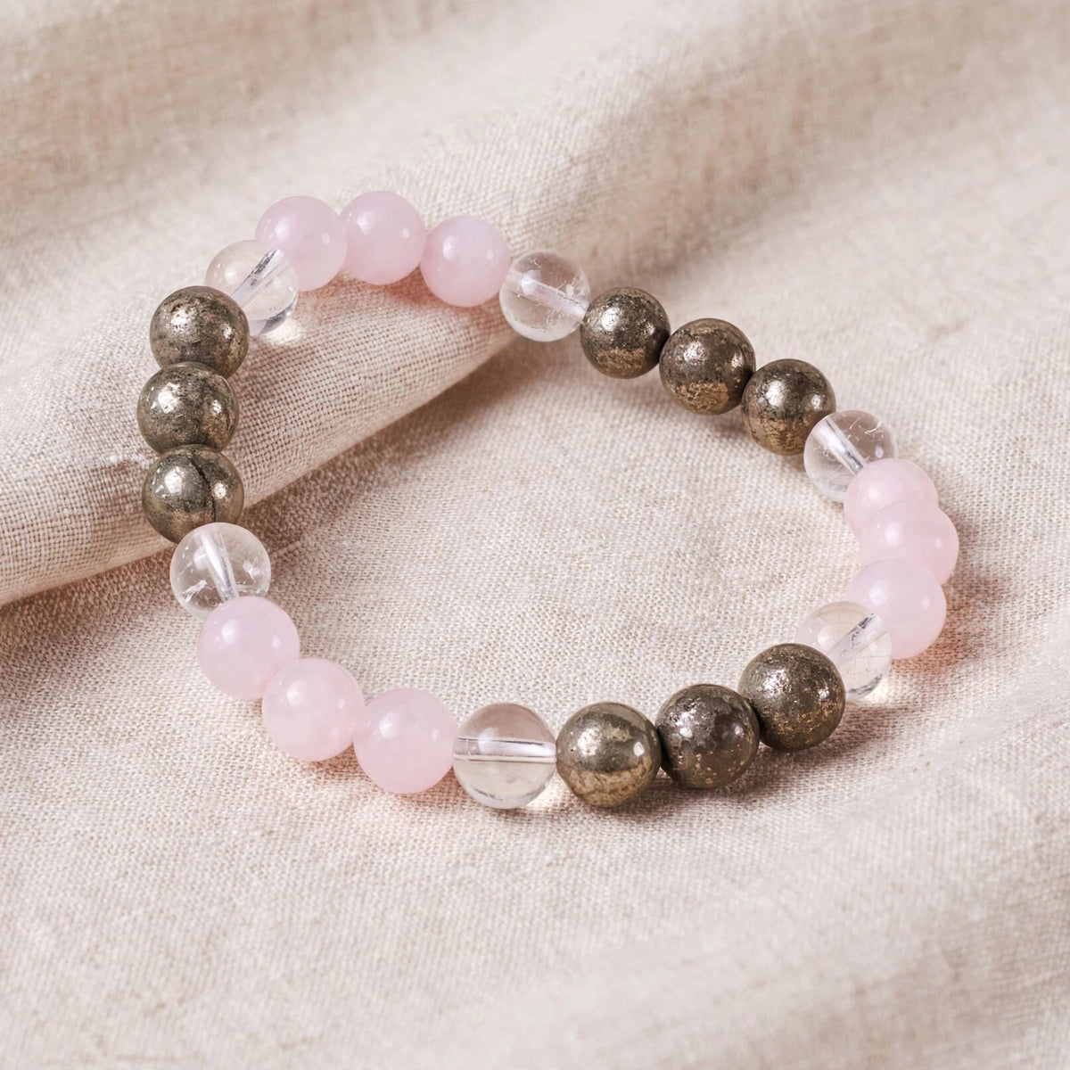 Authentic Pyrite Rose Quartz Beaded Bracelet