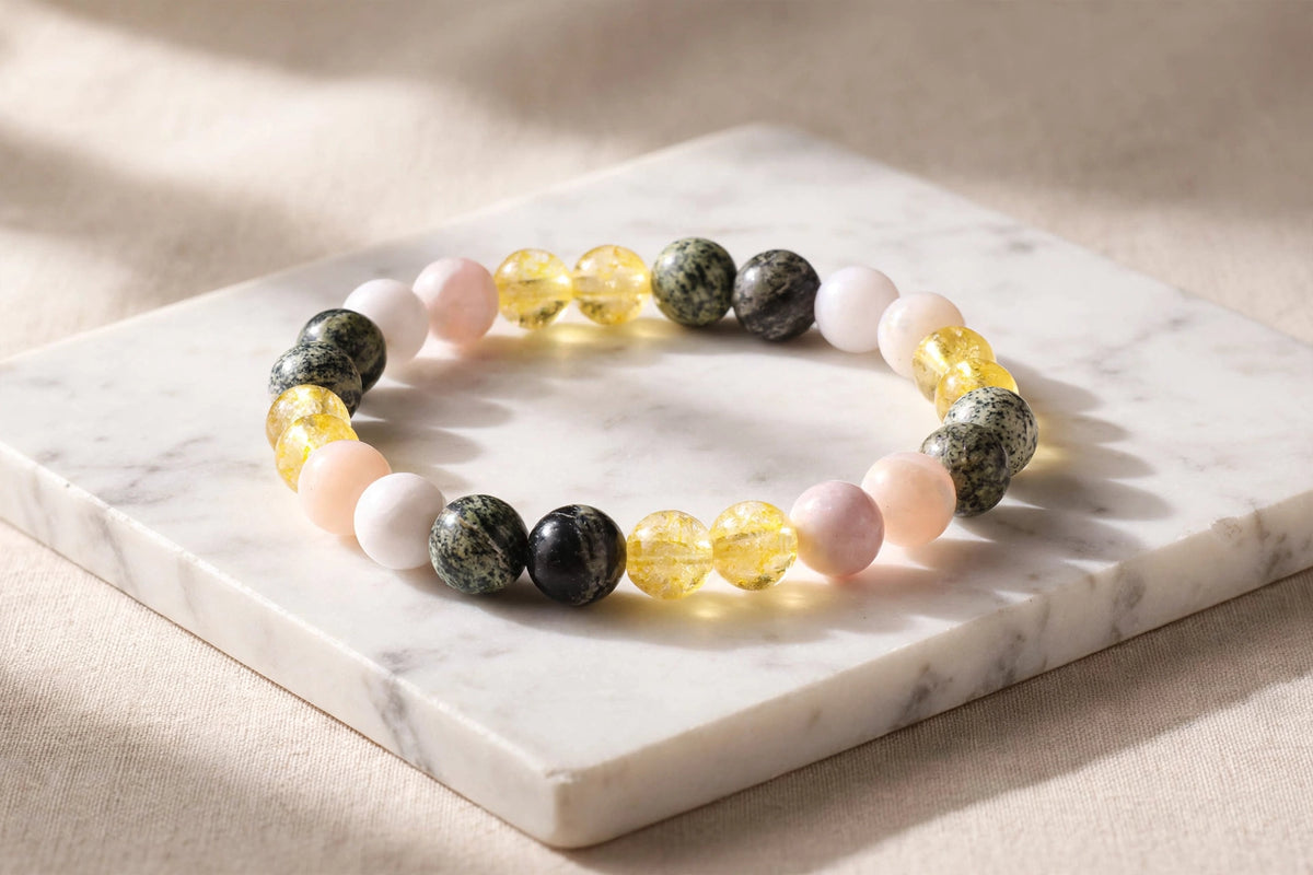 Kalavati Agate Authentic Citrine Pink Opal Beaded Bracelet