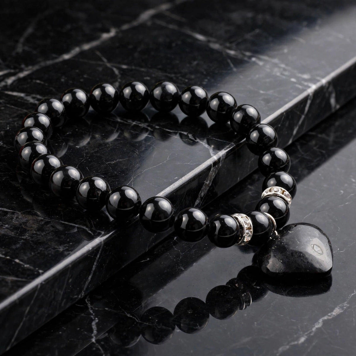 Premium Black Tourmaline Mini Heart Gemstone Bracelet