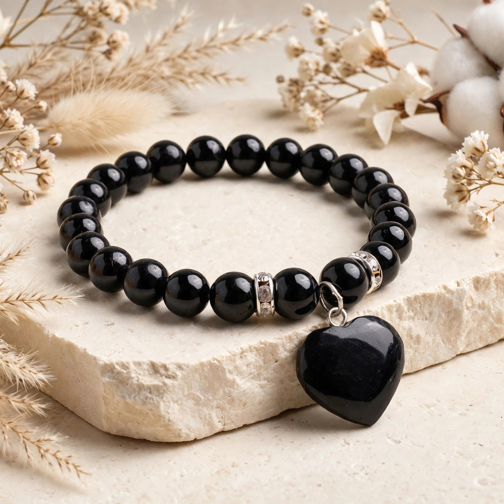 Premium Black Tourmaline Mini Heart Gemstone Bracelet