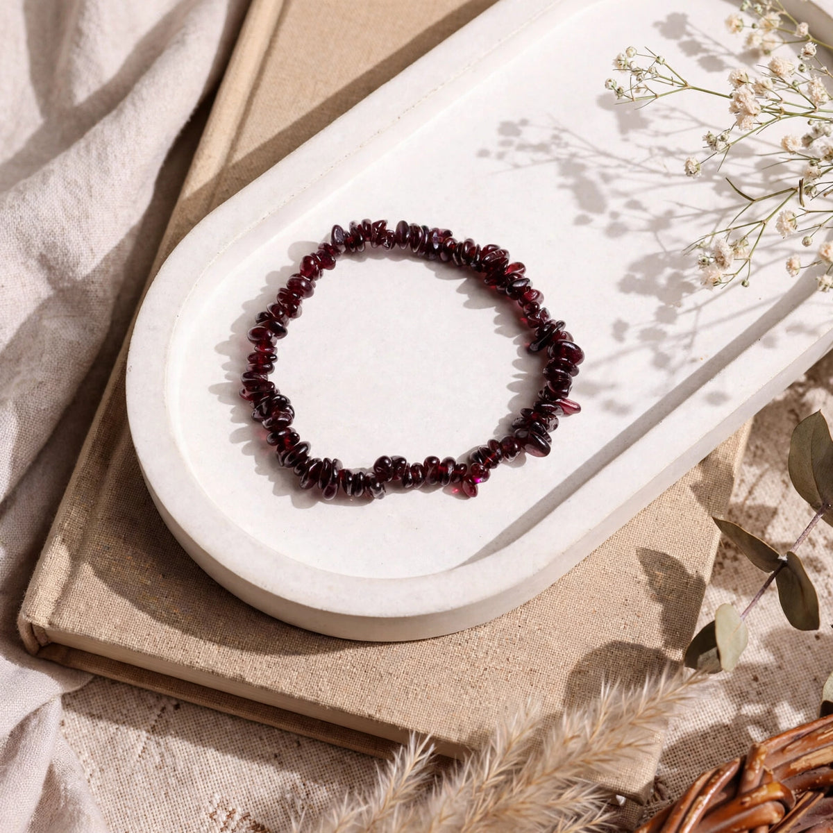 Kalavati Agate Natural Garnet Chips Bracelet