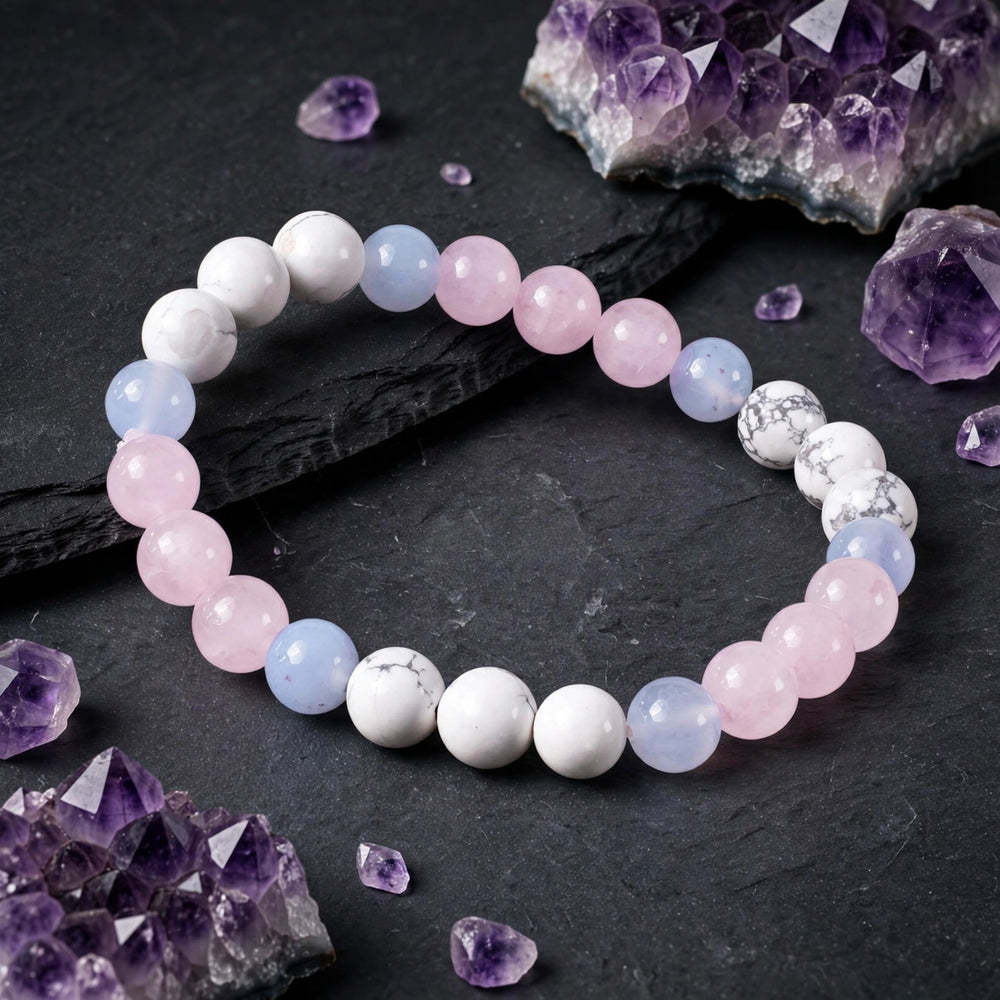 Divine Rose Quartz Howlite Blue Lace Agate Energy Bracelet