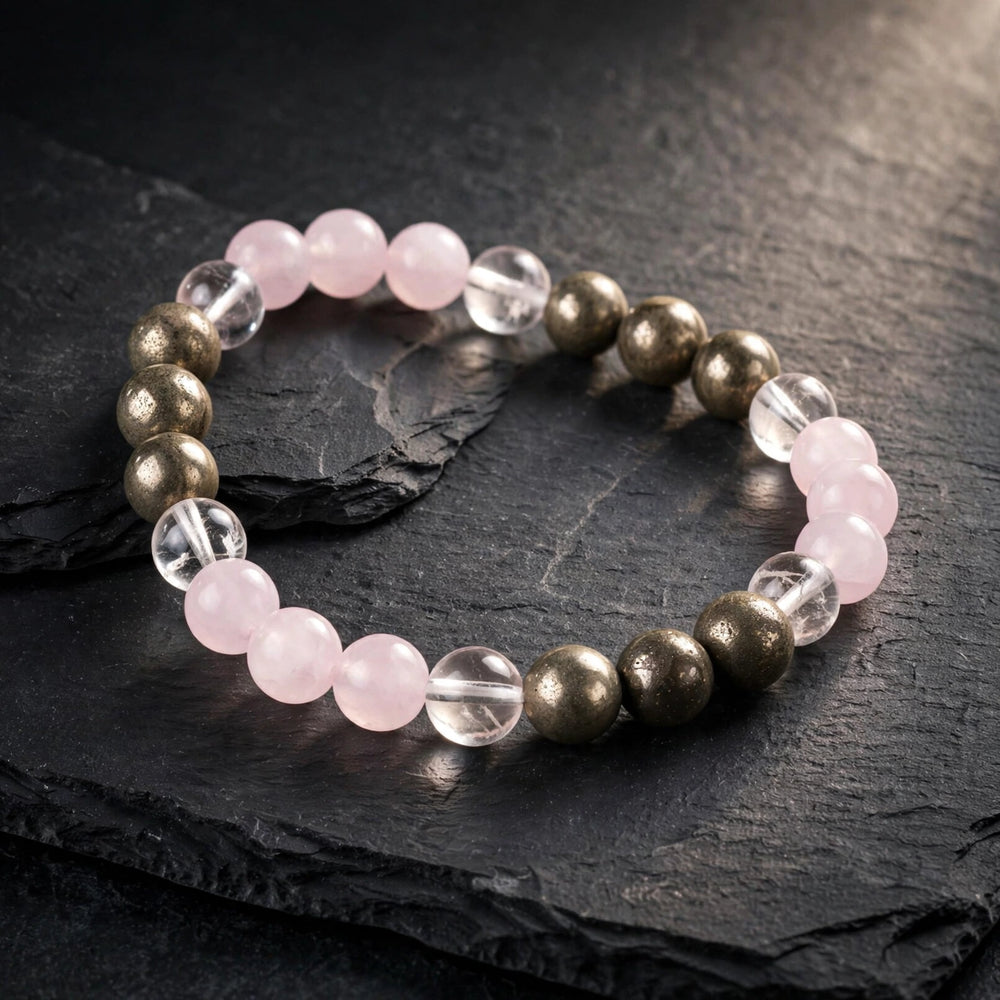 Authentic Pyrite Rose Quartz Beaded Bracelet