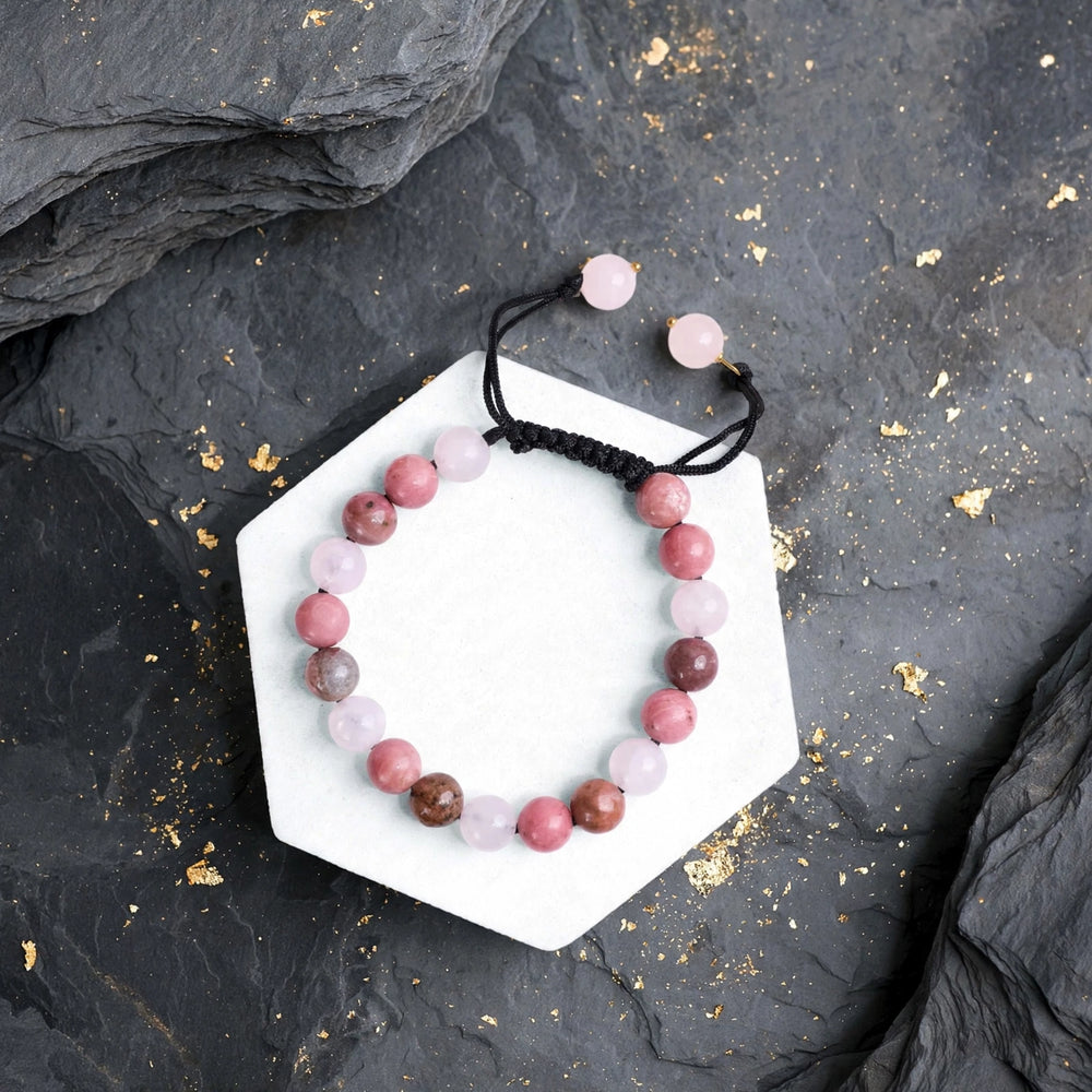 Authentic Rhodonite Rose Quartz Adjustable Bracelet