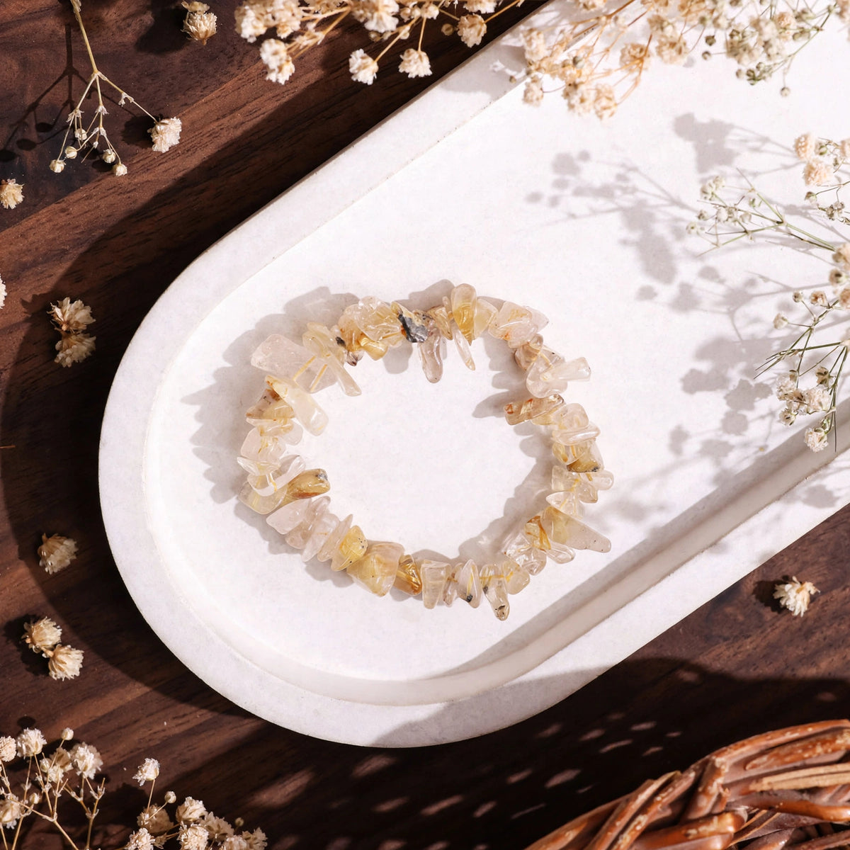 Premium Golden Rutile Chips Stone Bracelet
