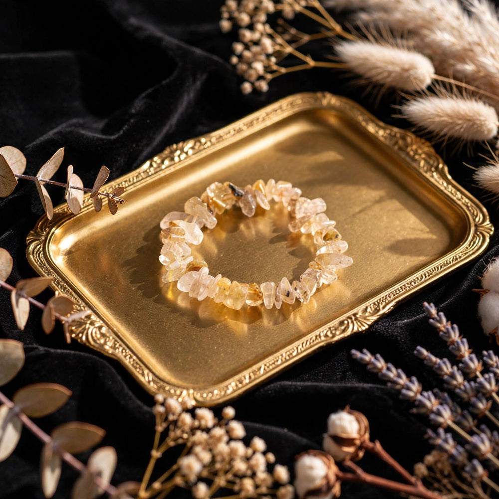 Premium Golden Rutile Chips Stone Bracelet