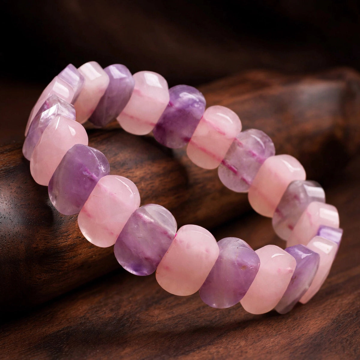 Authentic Rose Quartz & Amethyst Oval Faceted Bracelet