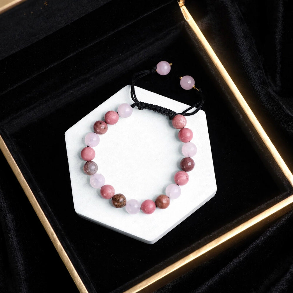 Authentic Rhodonite Rose Quartz Adjustable Bracelet