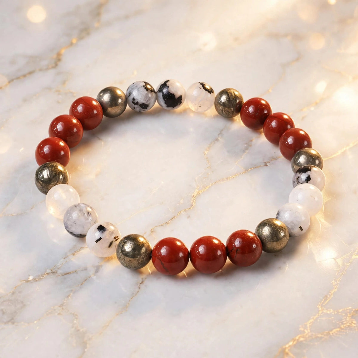 Authentic Red Jasper Pyrite Moonstone Bracelet