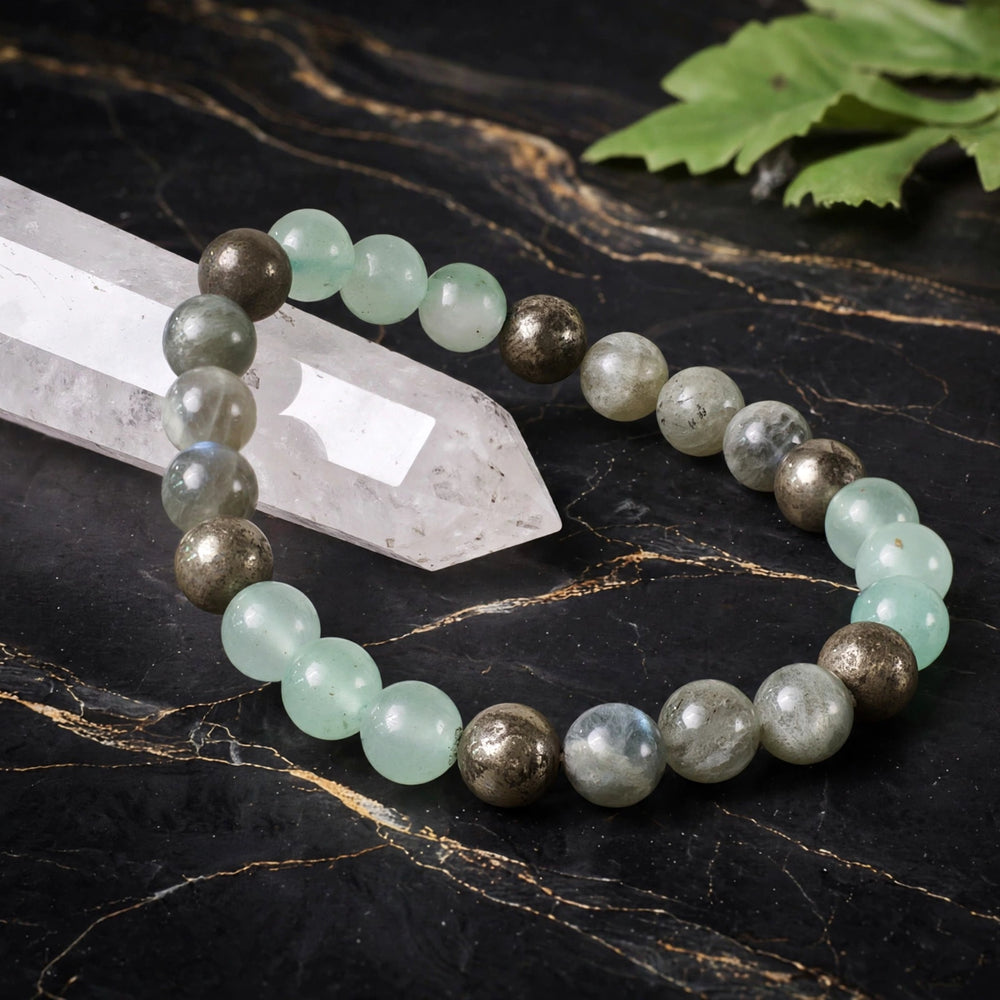 Authentic Green Aventurine Labradorite Pyrite Bracelet