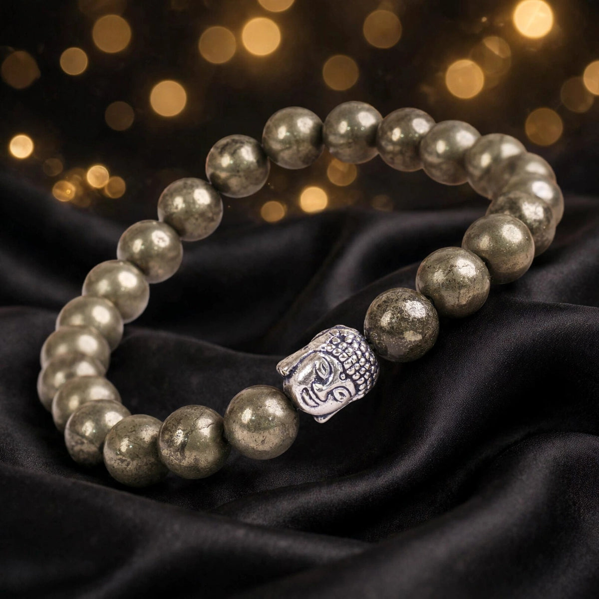 Kalavati Agate Natural Pyrite Buddha Beaded Bracelet