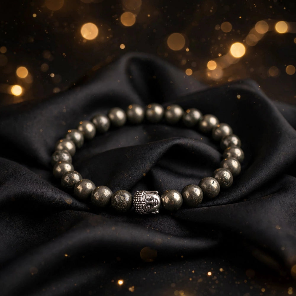 Kalavati Agate Natural Pyrite Buddha Beaded Bracelet