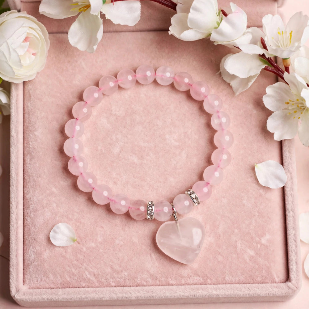 Authentic Rose Quartz Heart Charm Bracelet