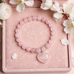 Authentic Rose Quartz Heart Charm Bracelet