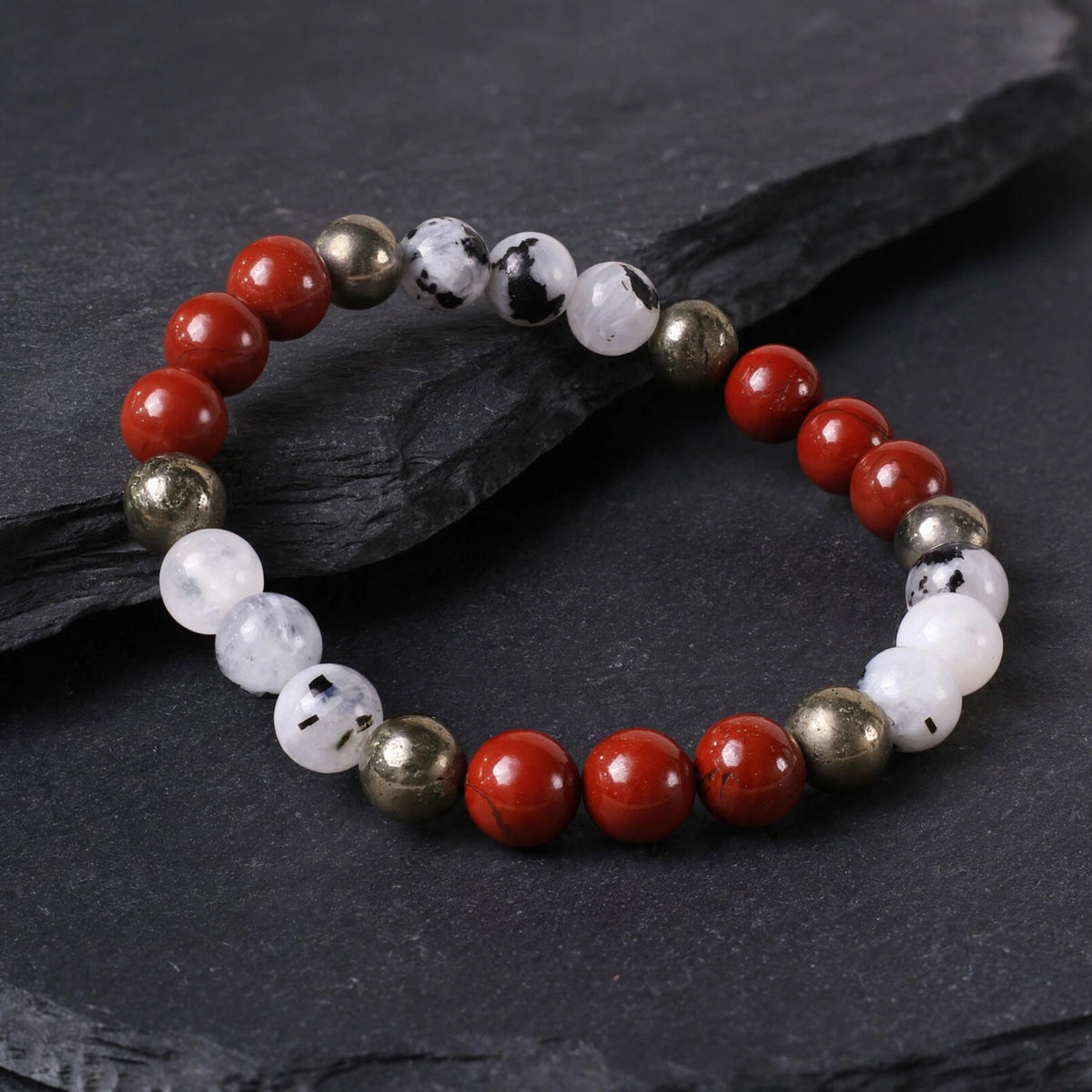 Authentic Red Jasper Pyrite Moonstone Bracelet