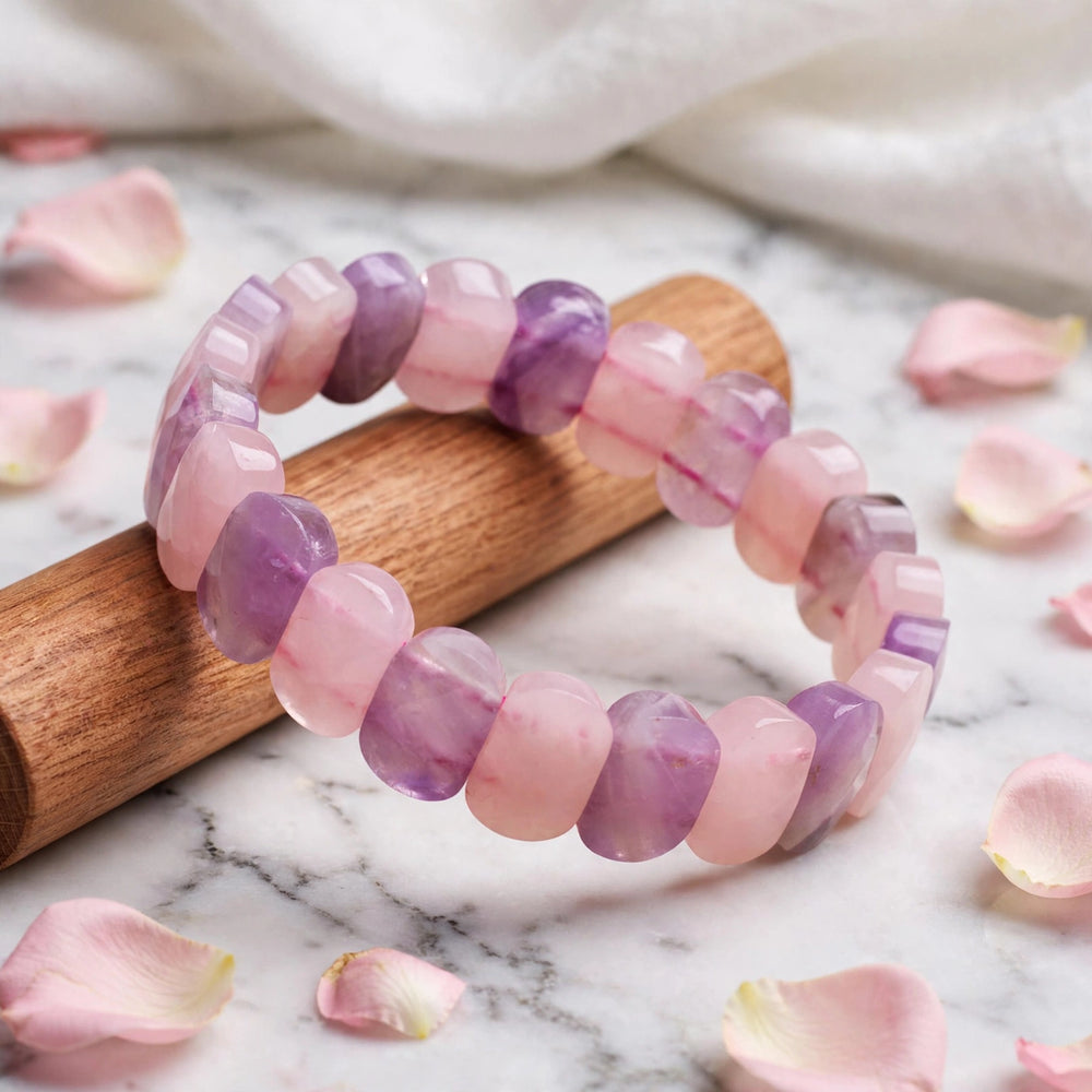Authentic Rose Quartz & Amethyst Oval Faceted Bracelet