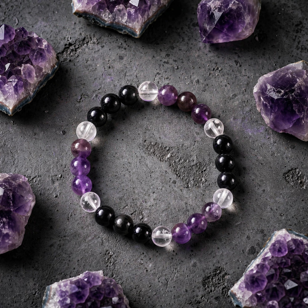 Premium Black Purple Crystal Gemstone Bracelet