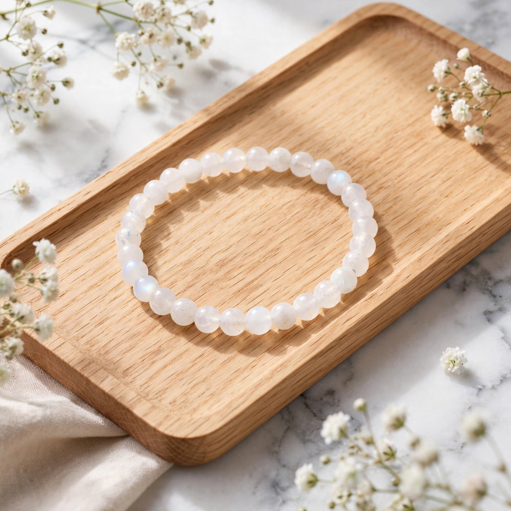 Kalavati Agate White Rainbow Moonstone Bracelet
