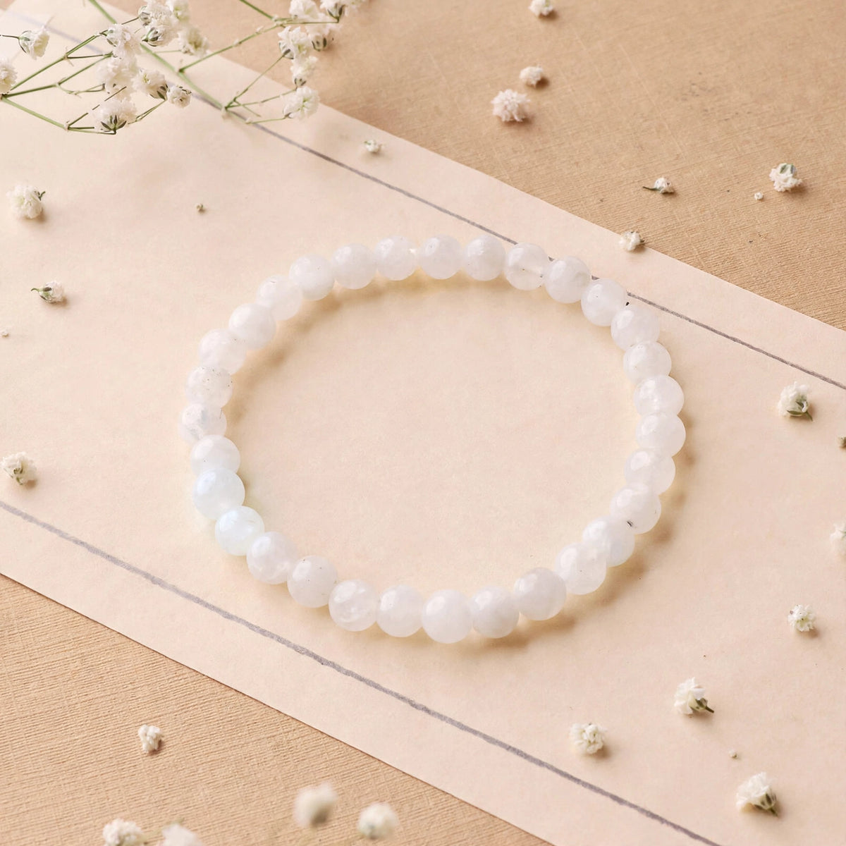 Kalavati Agate White Rainbow Moonstone Bracelet