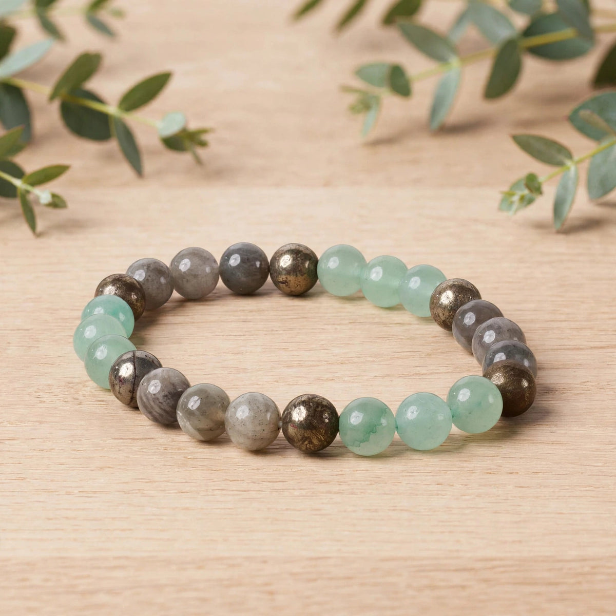 Authentic Green Aventurine Labradorite Pyrite Bracelet