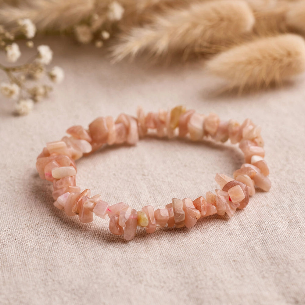 Natural Peach Moonstone Crystal Chip Bracelet
