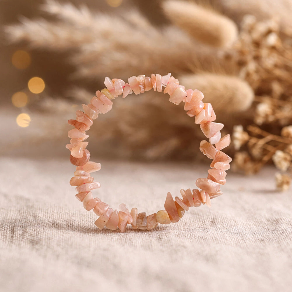 Natural Peach Moonstone Crystal Chip Bracelet