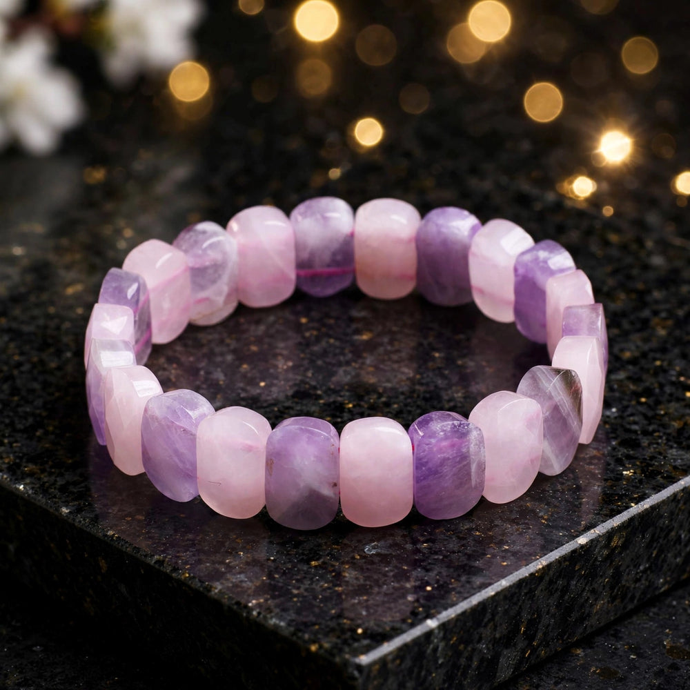 Authentic Rose Quartz & Amethyst Oval Faceted Bracelet