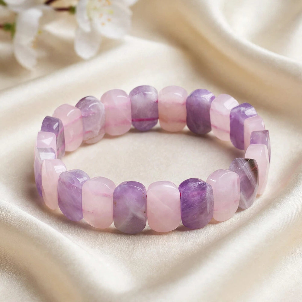 Authentic Rose Quartz & Amethyst Oval Faceted Bracelet