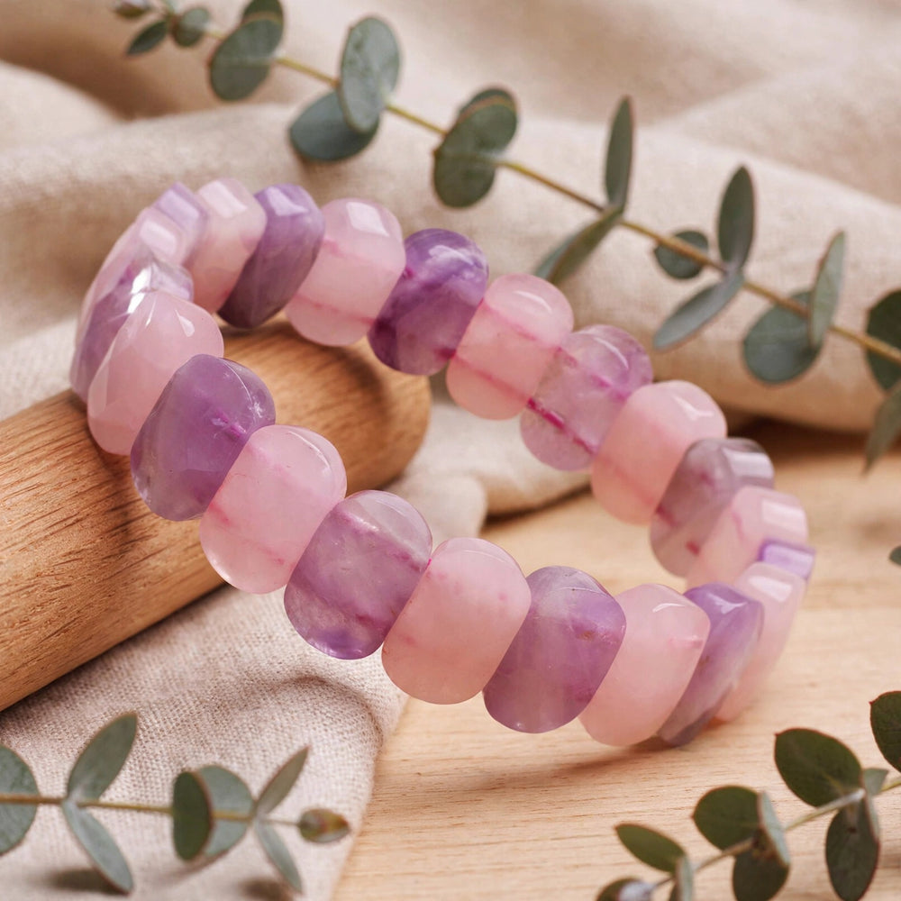 Authentic Rose Quartz & Amethyst Oval Faceted Bracelet