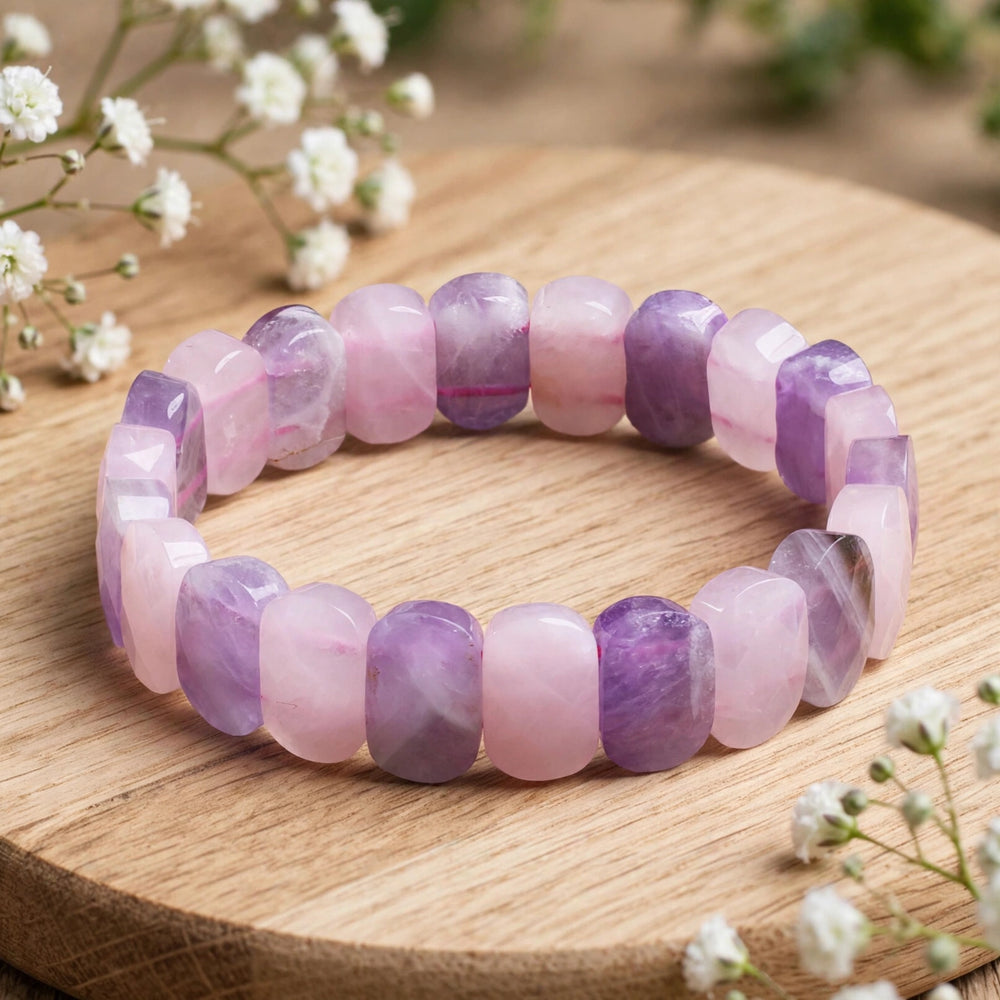 Authentic Rose Quartz & Amethyst Oval Faceted Bracelet