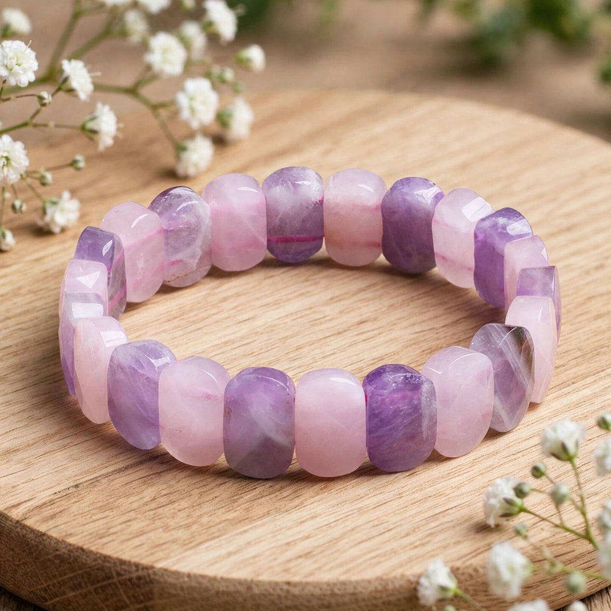 Authentic Rose Quartz & Amethyst Oval Faceted Bracelet