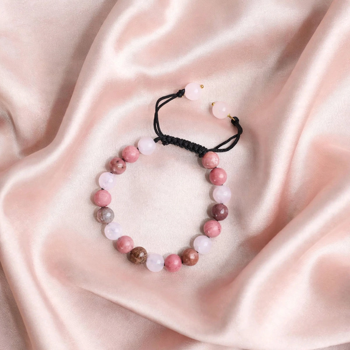 Authentic Rhodonite Rose Quartz Adjustable Bracelet