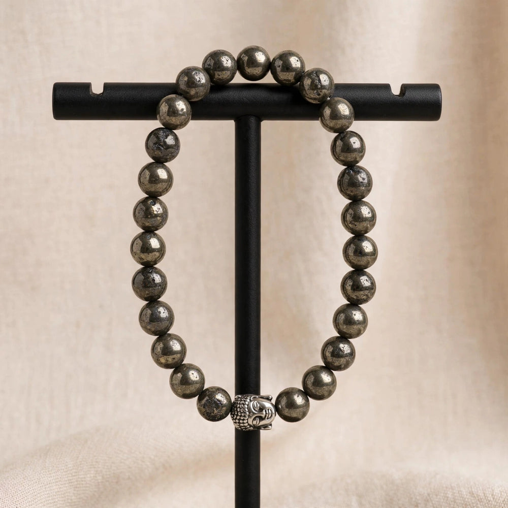 Kalavati Agate Natural Pyrite Buddha Beaded Bracelet