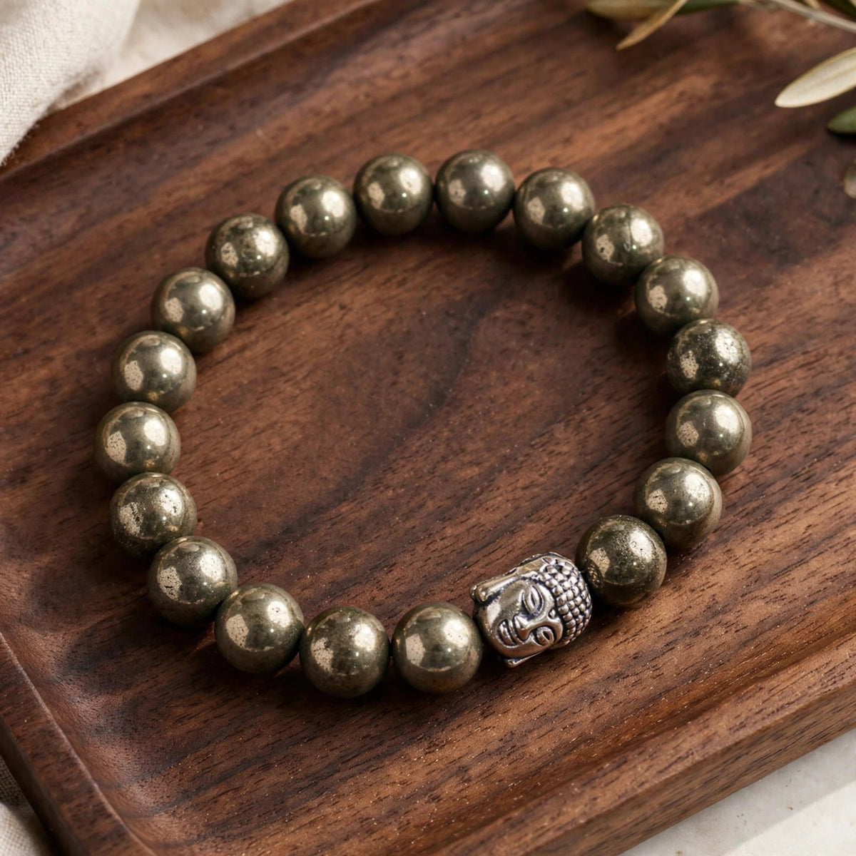 Kalavati Agate Natural Pyrite Buddha Beaded Bracelet