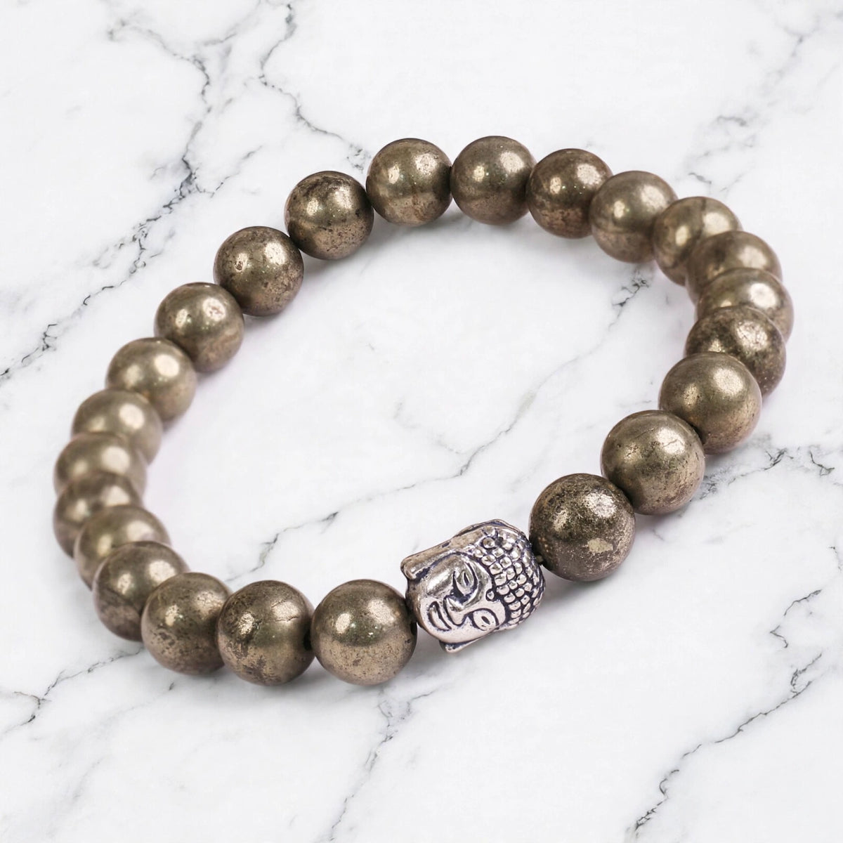 Kalavati Agate Natural Pyrite Buddha Beaded Bracelet