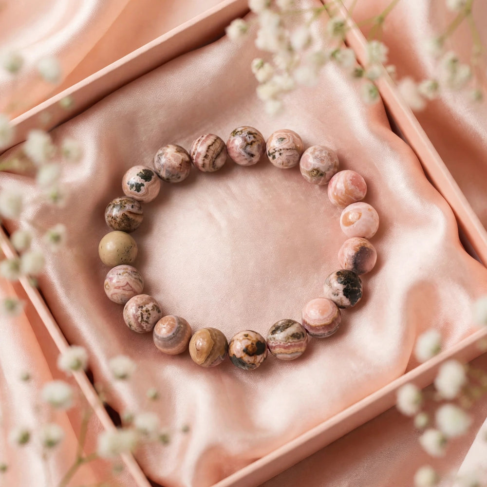 Kalavati Agate Natural Rhodonite Beaded Bracelet