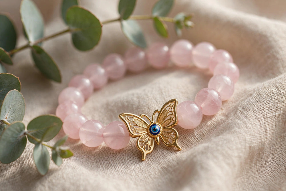 Kalavati Agate Divine Rose Quartz Butterfly Bracelet