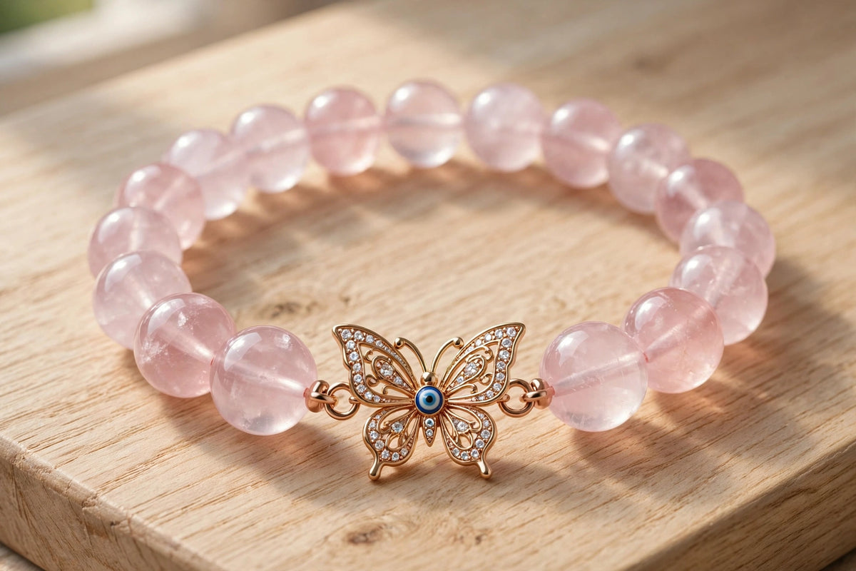 Kalavati Agate Divine Rose Quartz Butterfly Bracelet