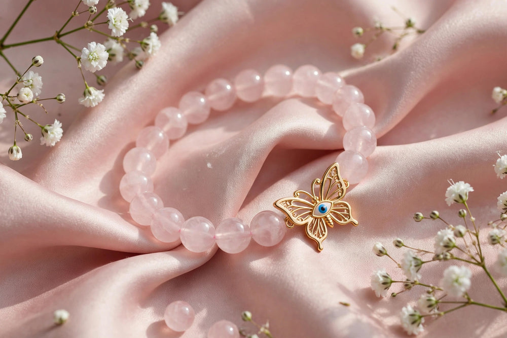 Kalavati Agate Divine Rose Quartz Butterfly Bracelet