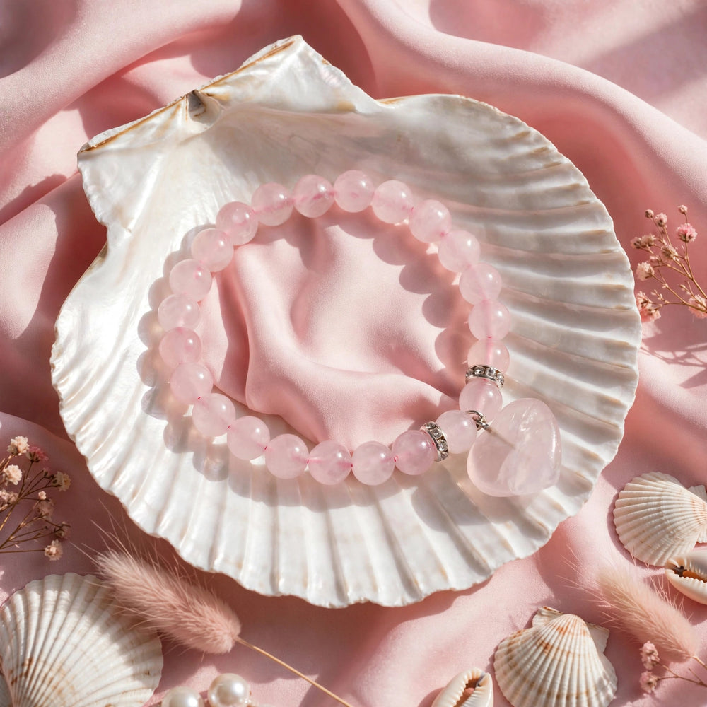 Authentic Rose Quartz Heart Charm Bracelet
