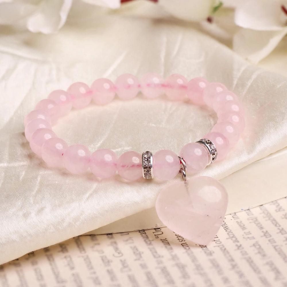 Authentic Rose Quartz Heart Charm Bracelet